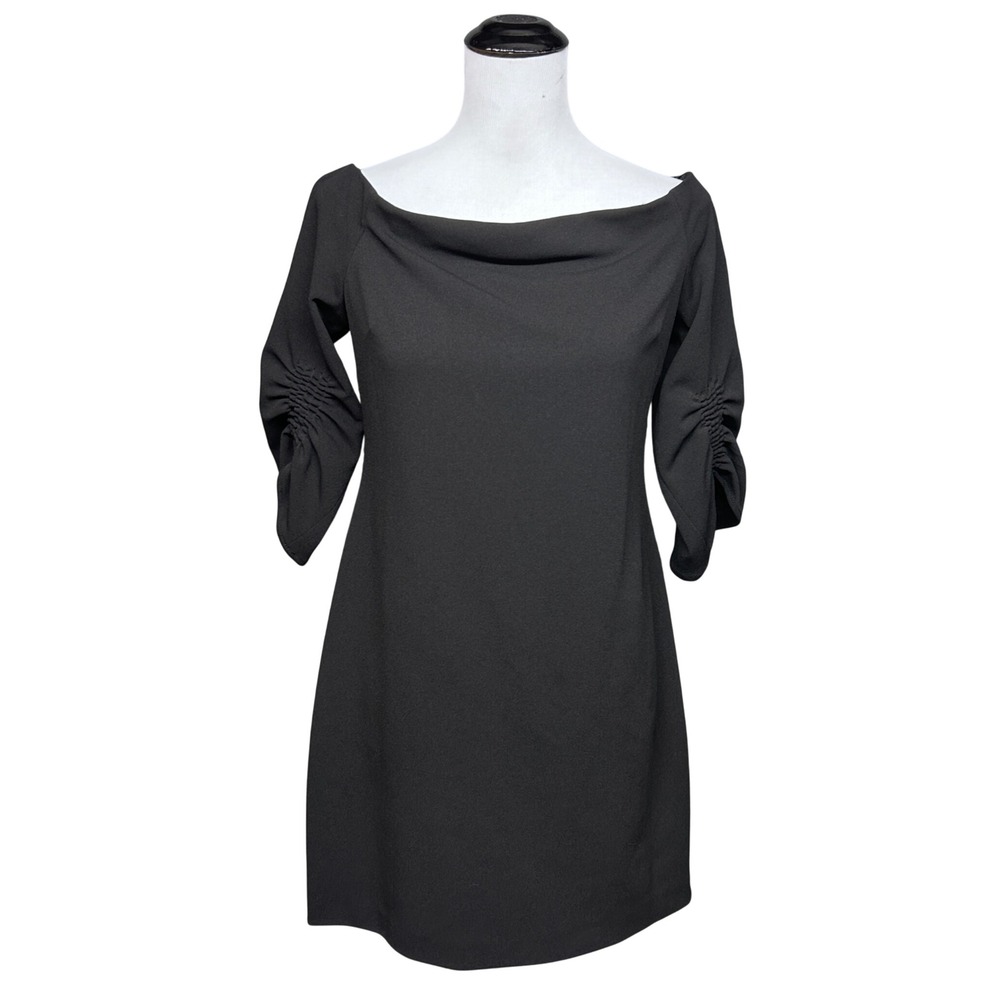 Vince Camuto Women PM Black Off Shoulder Ruched Sleeve Sheath Little Black Dress